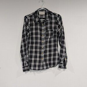 Atmosphere Plaid Flannel Shirt with Gold Buttons Black White Size 6